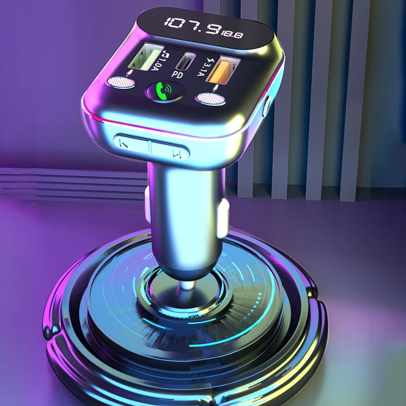 

Car Mp3 Player Bluetooth 5.0 Fm Transmitter Handsfree Car Radio Modulator with Built-In Mic USB Quick Charge Adapter for Car