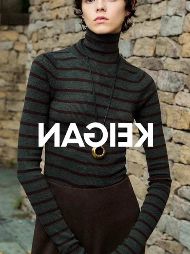 

Вязаный топ Sli Retro High Ne с высоким воротом, облегающий, модный, для повседневной носки, в корейском стиле, осенний сезон, с длинными рукавами