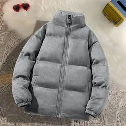Suede Puffer Jacket Men Thick Warm Winter Jackets Man Parka Coat Casual Fashion Outerwear Coats Stand Collar Mens Clothing Tops
