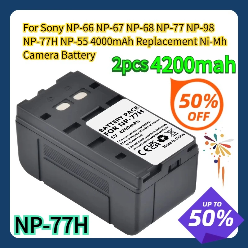 

2pcs 4200mAh For Sony NP-66 NP-67 NP-68 NP-77 NP-98 NP-77H NP-55 4000mAh NP-77H Replacement Ni-Mh Camera Battery