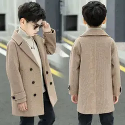 New 2025 boys' autumn and winter cashmere padded children's coat tooling woolen windbreaker plaid British woolen coat 3-14T