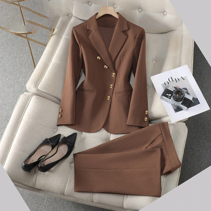 ZJYT Business Chic Women\'s Single Breasted Blazer Suits Pant Sets 2 Piece Formal Office Lady Outfit Plus Size Jacket Trousers