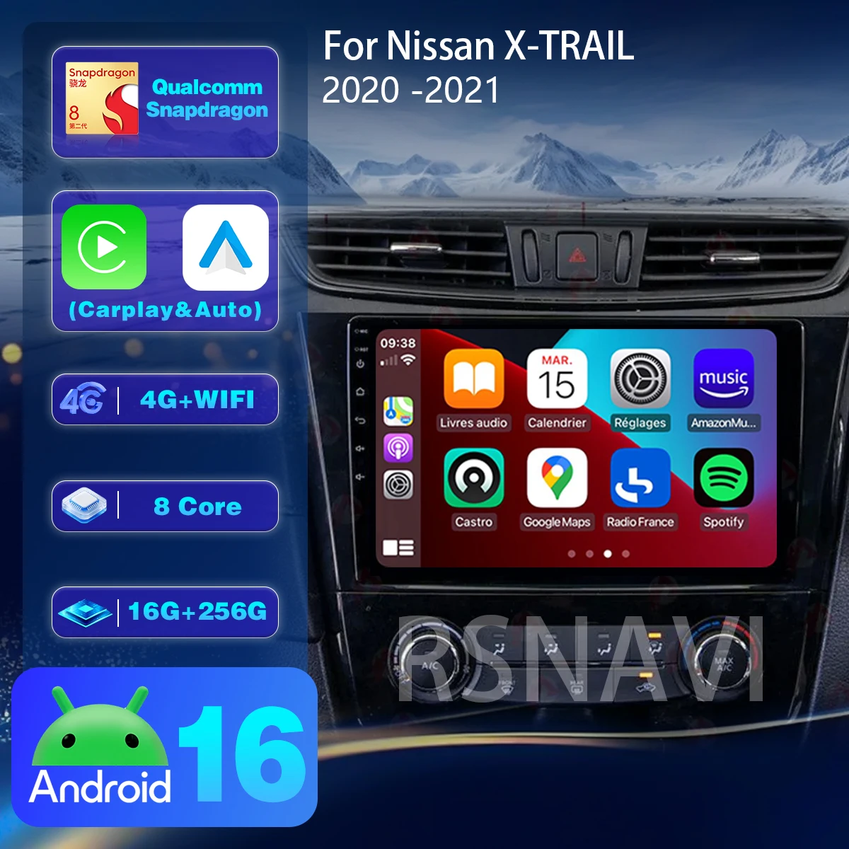 Android 16 Carplay Auto Car Radio with Wireless CarPlay For Nissan X-Trail T33 2021 Rogue 3 III Autoradio Stereo Head Unit