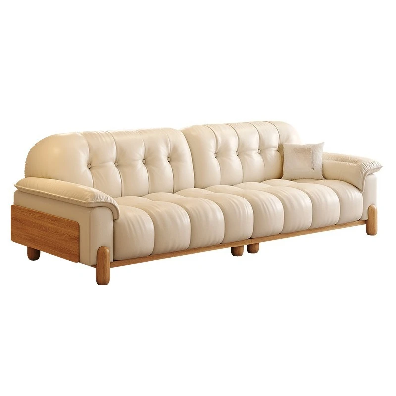 Tongyu special xylose cloud puff sofa, medieval cream style 2026 living room small apartment leather solid wood sofa