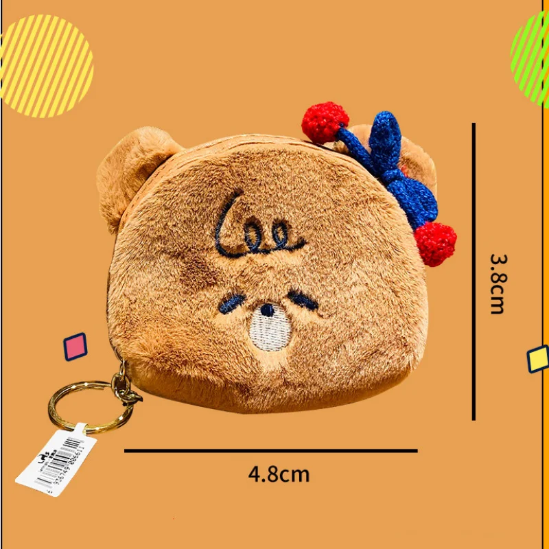 1PC Cartoon Cute Furry Coin Bags Kawaii Mini Panda White Brown Money Wallet Purse auricolare Data Line Key Coin Bag