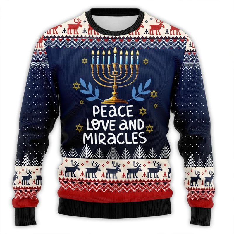 Hanukkah Menorah 3D Printed Ugly Christmas Sweater For Unisex Clothes Chanukah Mens Sweatshirt Holiday Pullovers Boy Tracksuit