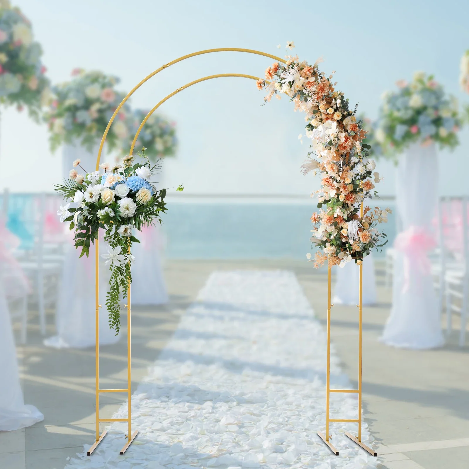 Metal Wedding Arch Stand with Double-Tube Frame- Gold Round Backdrop for Ceremonies and Parties