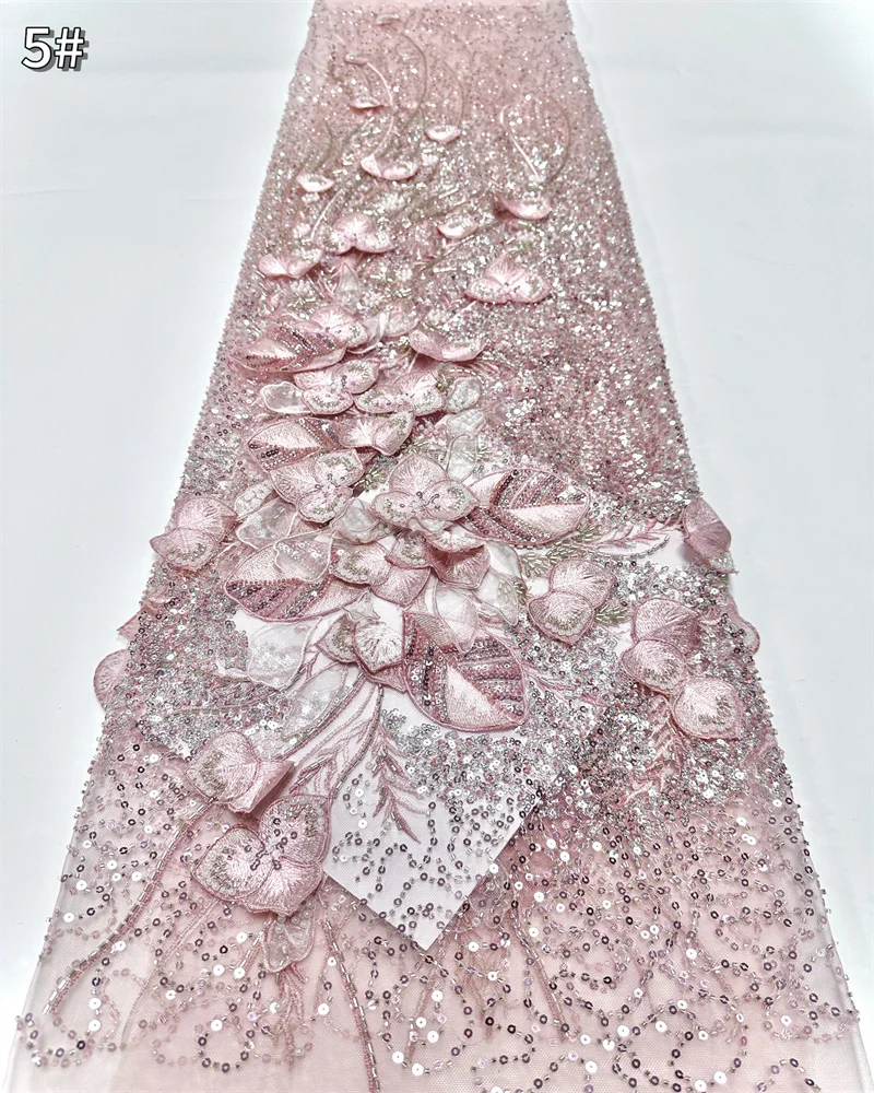 نسيج الدانتيل الأفريقي 2025 جودة عالية الفرنسية ثلاثية الأبعاد زهرة غاري التطريز الخرز الترتر تول أقمشة الدانتيل لفستان الحفلات