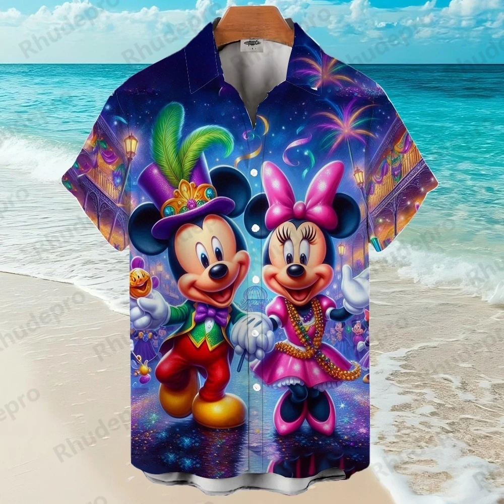 Disney Collection Icoon Cartoon Hawaiiaans overhemd Heren Knop 2025, Mickey Mouse Mode Strand Korte mouw Kraag Nieuwe zomer