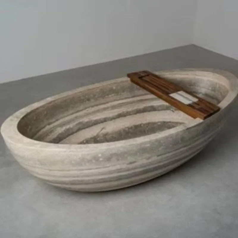 Natural marble simple integrated carved bathtub, shower basin, hotel villa bathroom home