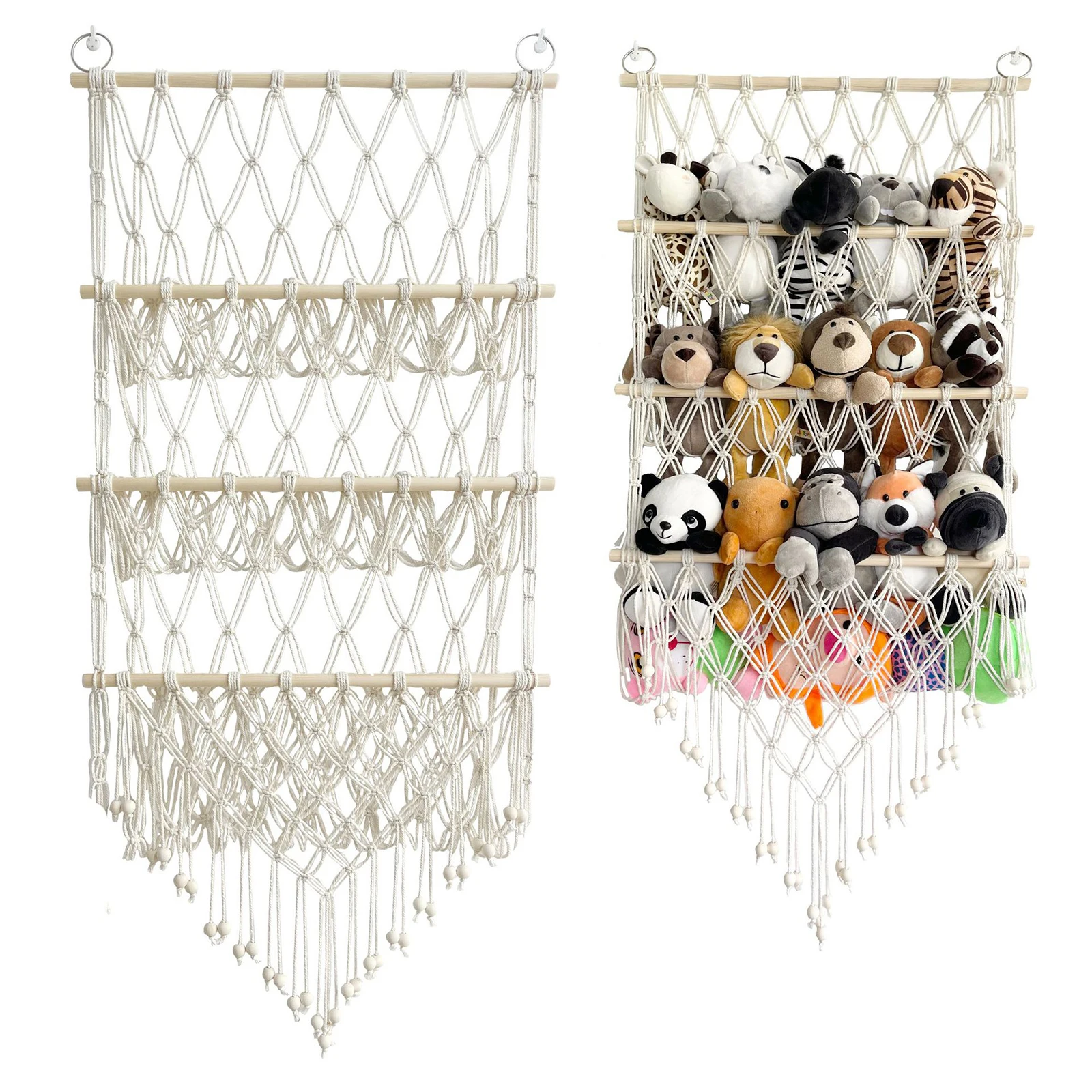 Stuffed Animals Storage Tapestry Hammock with Tassels Macrame Net Soft Organizer