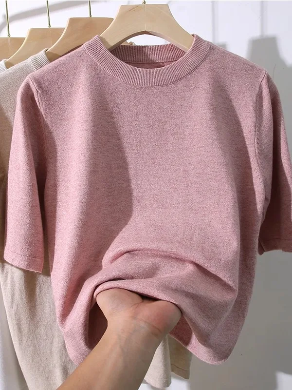 

Женская трикотажная футболка Slim Fit с коротким рукавом и круглым вырезом, модная, тонкая, для повседневной носки, с защитой от солнца
