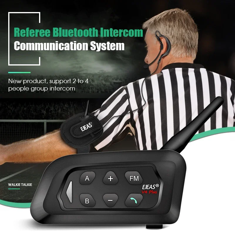 EJEAS 4PCS V4C PLUS Football Referee Intercom Headset 1500M Full Duplex Bluetooth Headphone Conference Interphone + Handbag