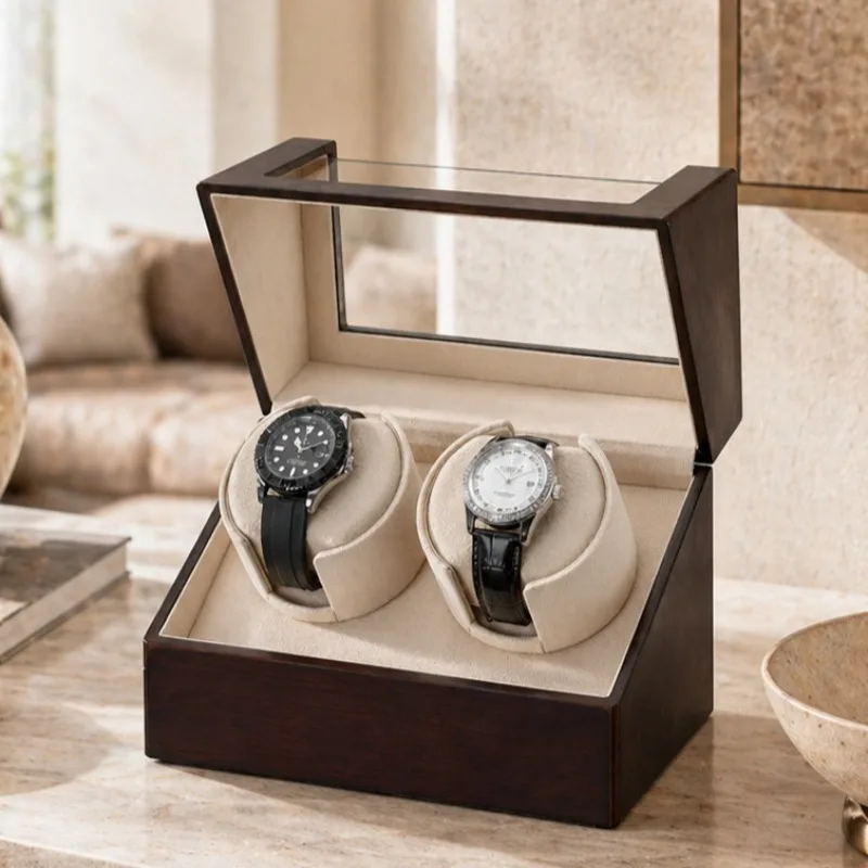 Automatic Watch Winder 2 Slot Mechanical Watch Winding Device Silent Wrist Watches Rotating Chain Box Man Watches Organizer Case