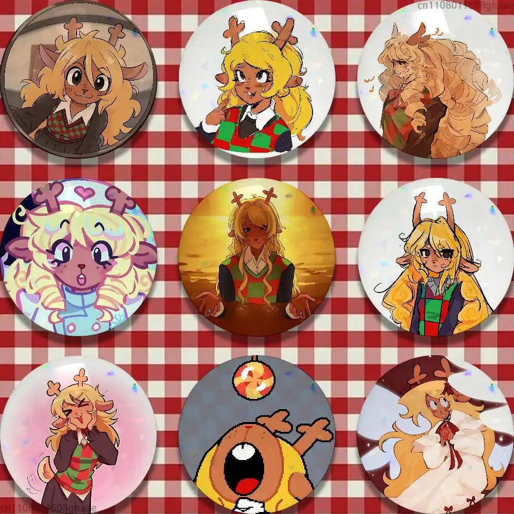 For D-Deltarune Noelle Holiday 58mm Badge Brooches on Backpack Clothes Handmade Round Enamel Pins for Jewelry