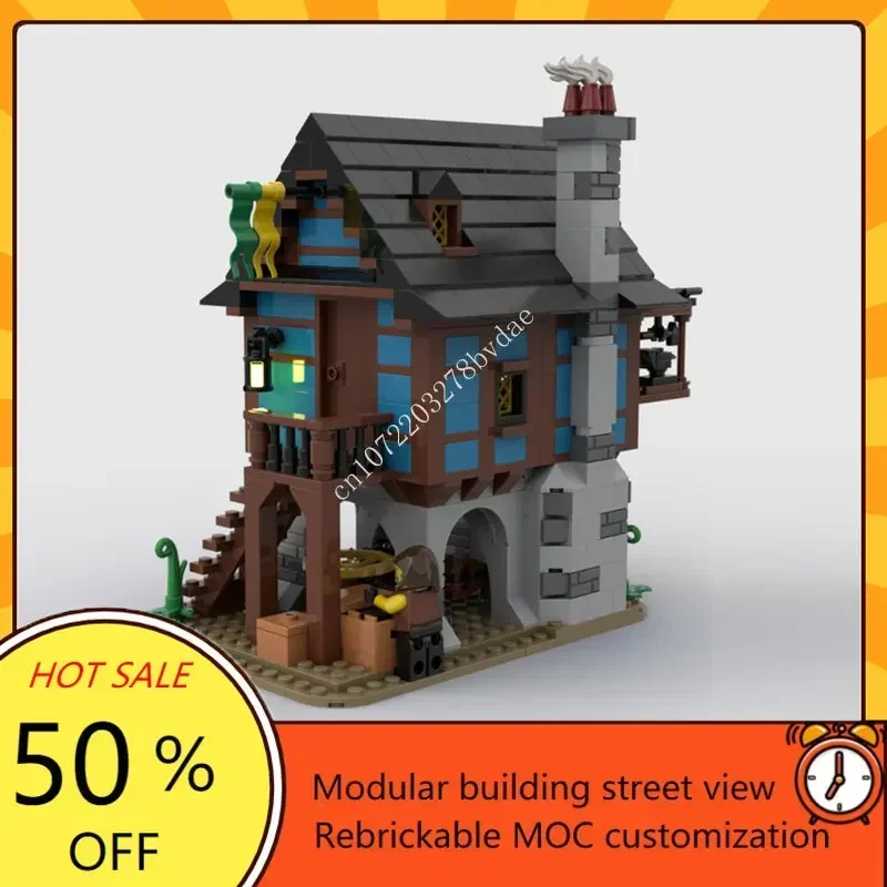 Medieval Alley Blacksmith Shop MOC Creative Architecture Castle Model Building Blocks Architecture Assembly Model Toys Gift