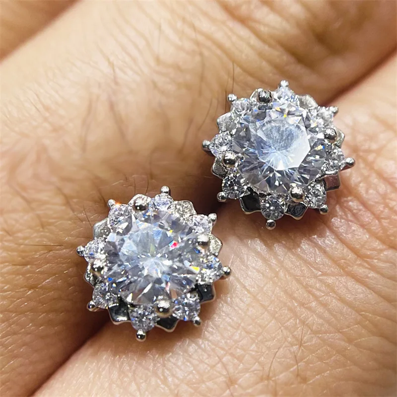 Huitan Chic Blumen Design Frauen Ohr Accessoires Piercing Silber Farbe funkelnden Zirkonia Kristall Ohrringe trend igen Schmuck