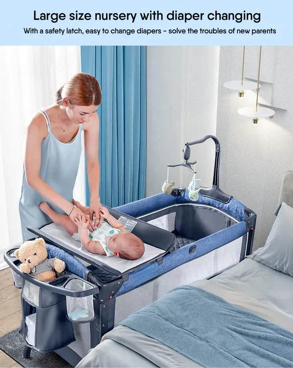 High quality multifunctional folding luxury baby crib with wheels