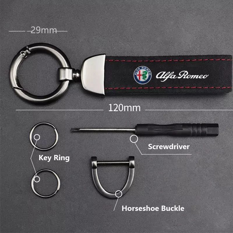 Wildleder-Schlüsselanhänger Auto-Schlüsselring-Halter Anhänger Hochwertige Geschenke für Alfa Romeo Giulietta Mito Giulia Stelvio Brera 147 156 159