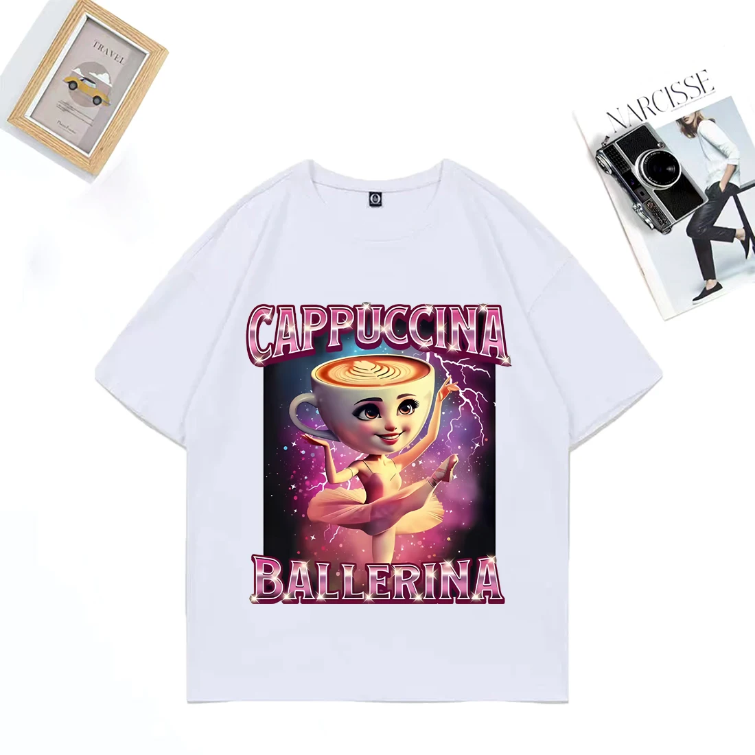 Ballerina Cappuccino Cotton T-shirt Men Women ' s Fashion streetwear Vintage Oversized T Shirt O-Neck short sleeve Tops clothing
