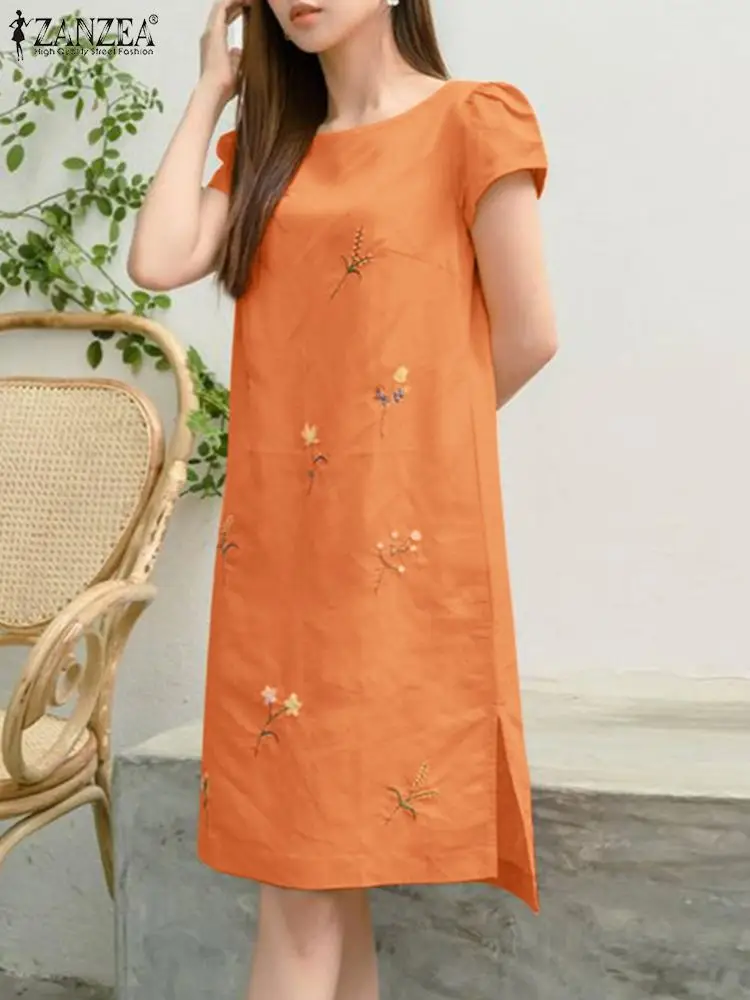 

2024 ZANZEA Summer Bohemian Floral Dress Women Casual Short Sleeve Baggy Sundress O Neck Embroidery Robe Femme Holiday Vestidos