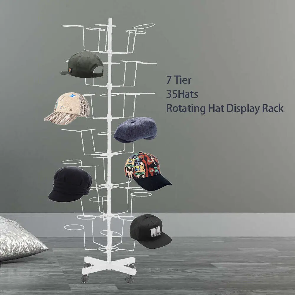 7 Tiers Hat & Cap Rotating Display Rack Stand Spinner Floor Holder Store New