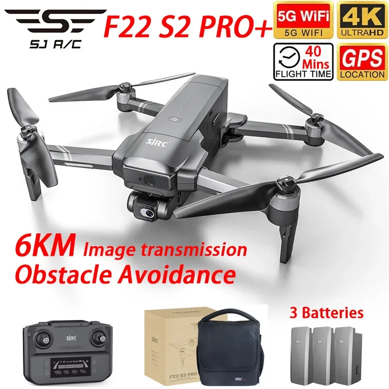SJRC F22 S2 PRO+ Drone GPS 6KM 5G WIFI FPV 2 -Axis Gimbal EIS 4K Dual Camera Obstacle Avoidance Smart Follow Quadcopter