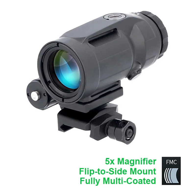 

Tactical 5x Magnifier Optics 5x24mm Rifle Scope Compact Magnification Sight Telescope Push-Button Flip-to-Side Mount Picatinny