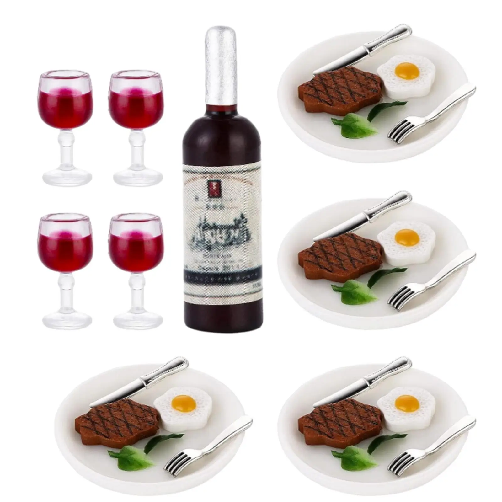 

33 Pieces Dollhouse Mini Food Drinks Set Pretend Play Plates for Home