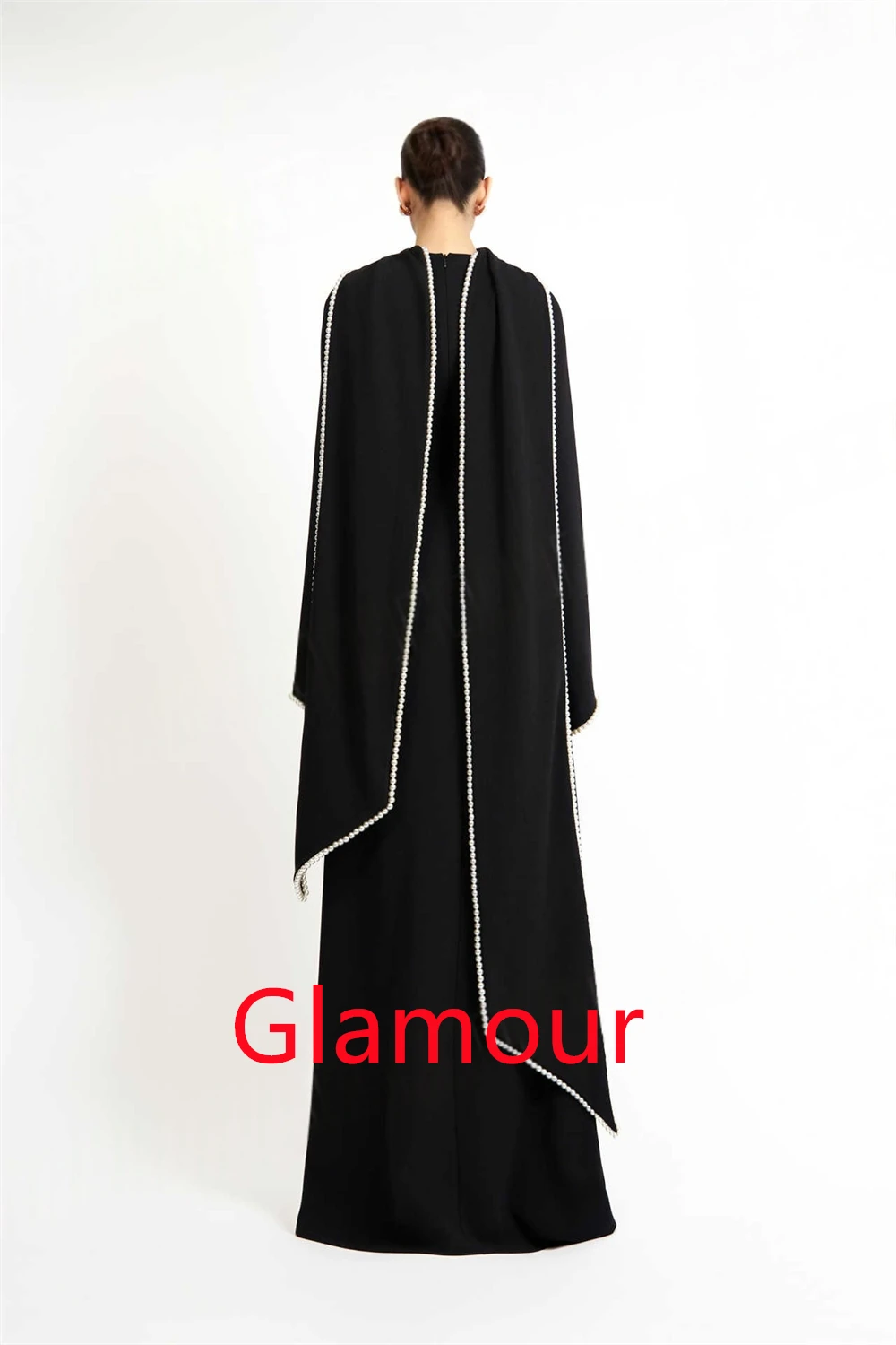 

Customized Modern Black Jersey Evening Dress Formal Long Sleeves Prom Dress Temperament Sweep Train Bespoke Occasion Gowns