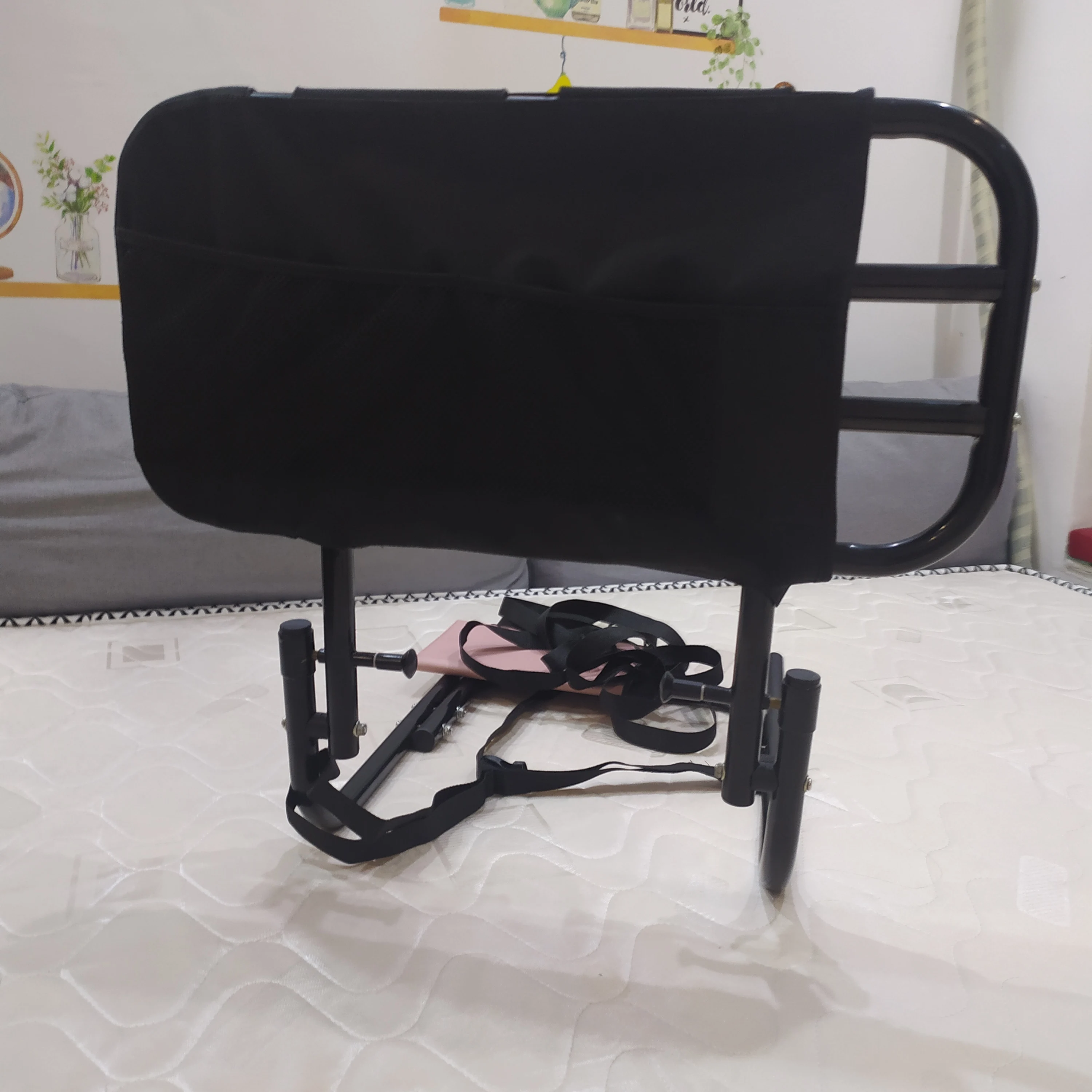 سرير أمان للتمريض، سرير رفيع، دعم سرير كبير، قضيب إمساك قابل للطي لكبار السن