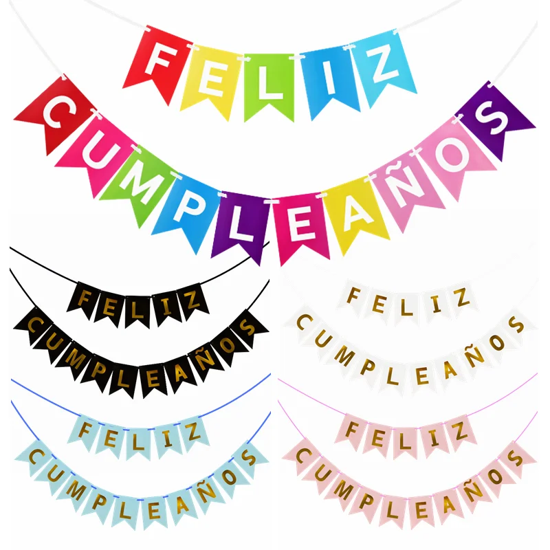 1Set Spanish Happy Birthday Bunting Banner Letter Feliz Cumpleaños Paper Garland Birthday Party Hanging Flags Decoration Supply