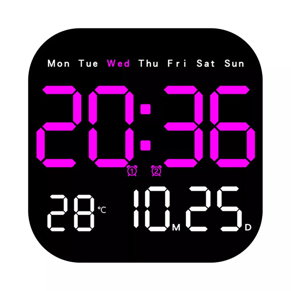 LED Large Digital Wall Clock Powered TEMP Humidity Week Auto Dimmer Remote Control Temperature Date Week Display Adjust