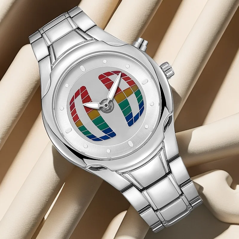 PINTIME Fashionable trendy casual men's quartz watch with automatic digital display and dual-hour hand dial. Men's alloy watch.