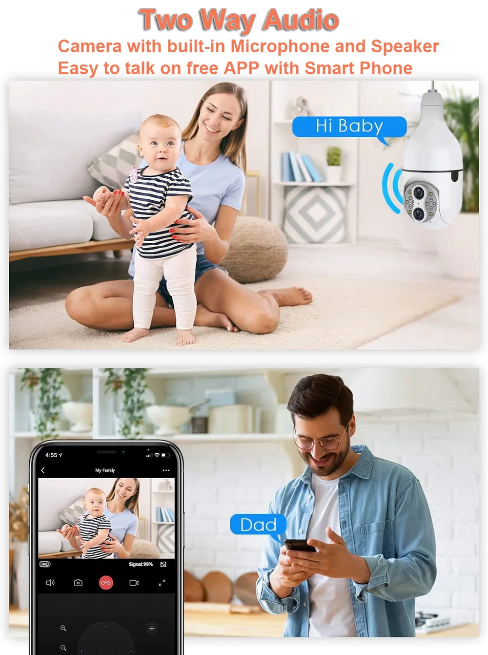 IPC360Home APP 4MP  10X Zoom Dual Lens E27 Lamp Head Socket PTZ IP Dome Camera AI Humanoid Full Color Home Security Baby Monitor