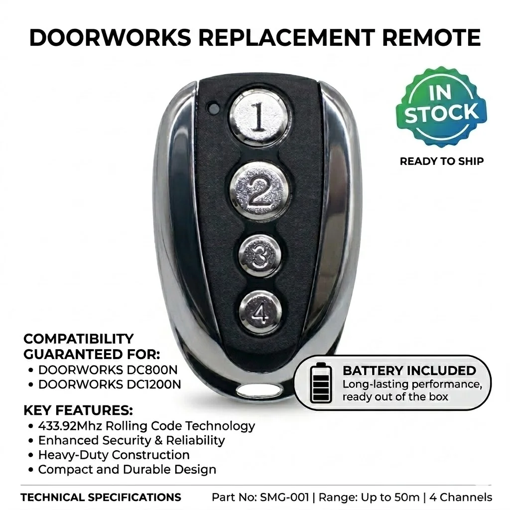 1-10 PCS Compatible with Doorworks DC800N DC1200N Garage Door Remote Control 433.92MHZ