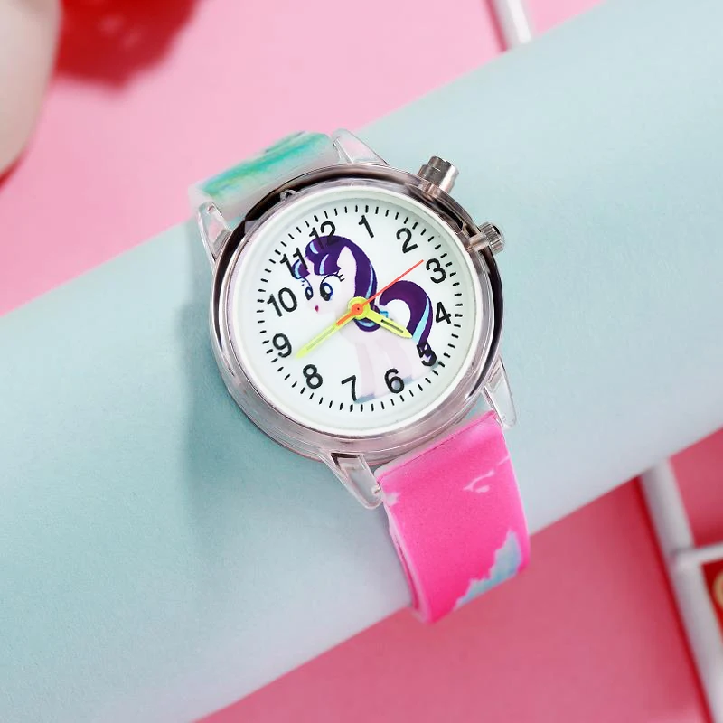 Flash Light Children Watches Cute Cartoon Unicorn Luminous Toy Kids Quartz Watch for Boys and Girls Birthday Gifts Clock