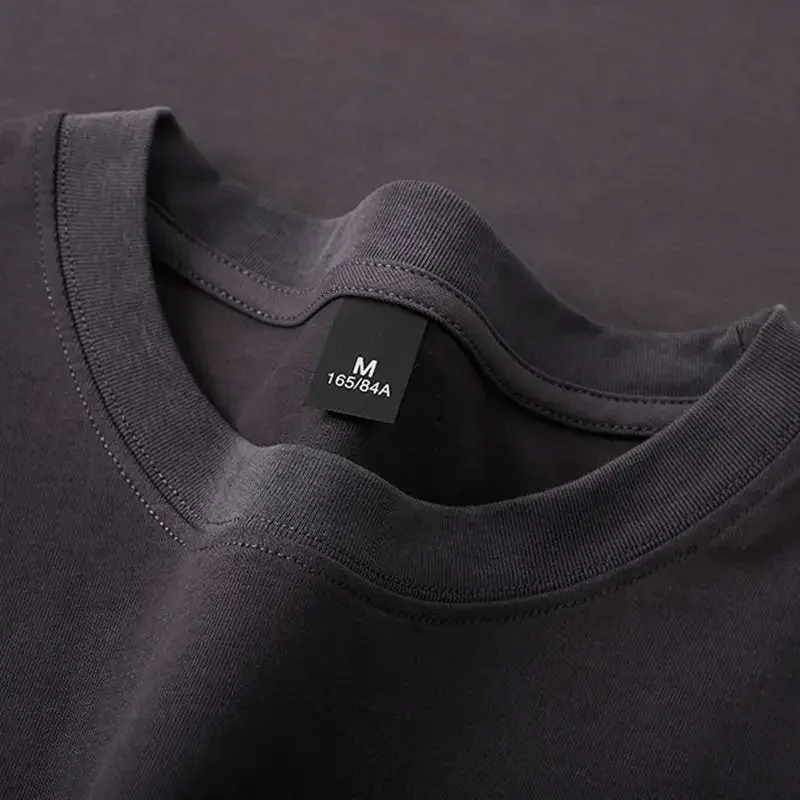 Men's and Women's 600g Heavy Cotton T-shirts Long-staple Pure Cotton Thickened Long-sleeved Three-pin High-gram Weight High-end image 5