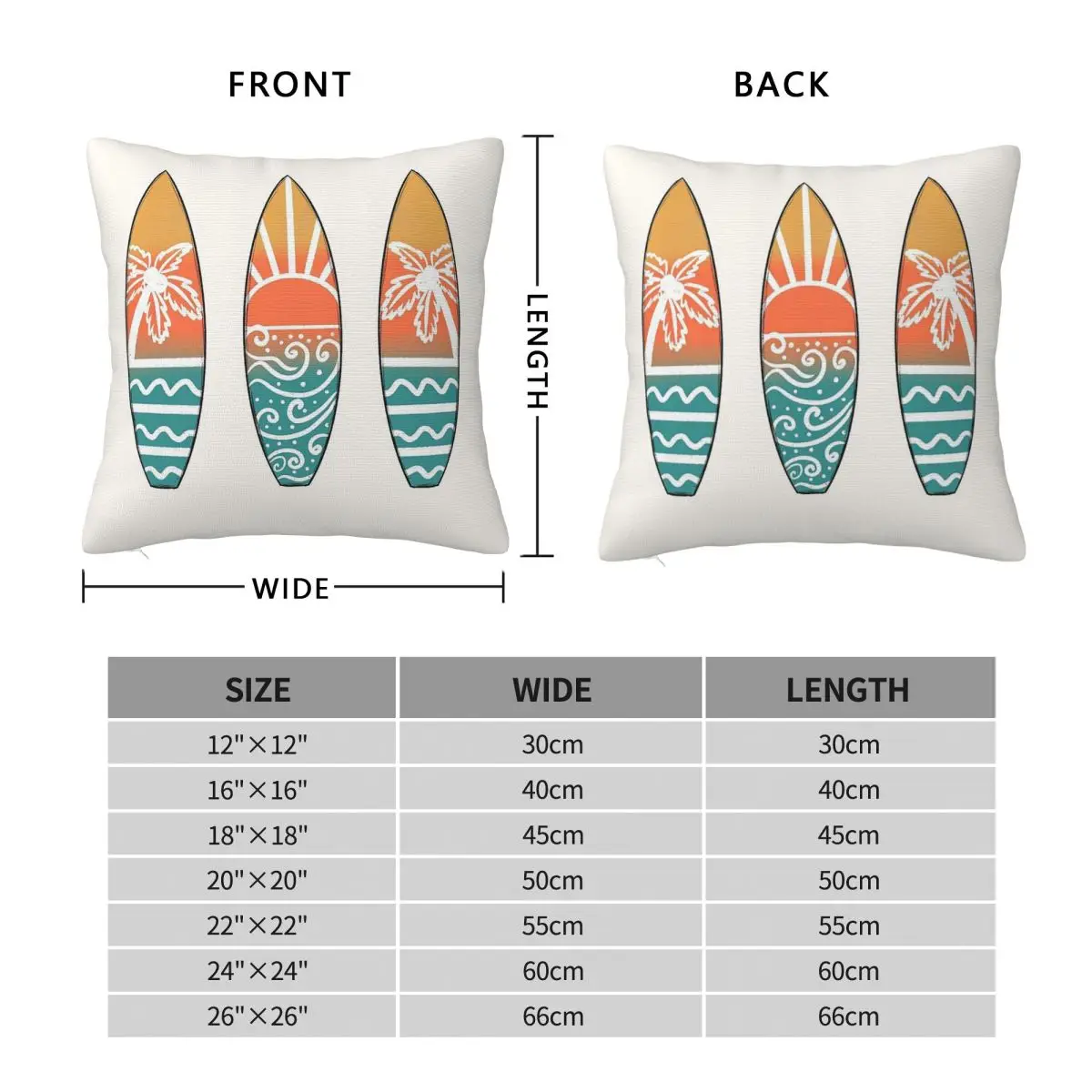 Sunset Surfboard Square Pillowcase Polyester Linen Velvet Printed Zip Decorative Pillow Case Sofa Cushion Cover
