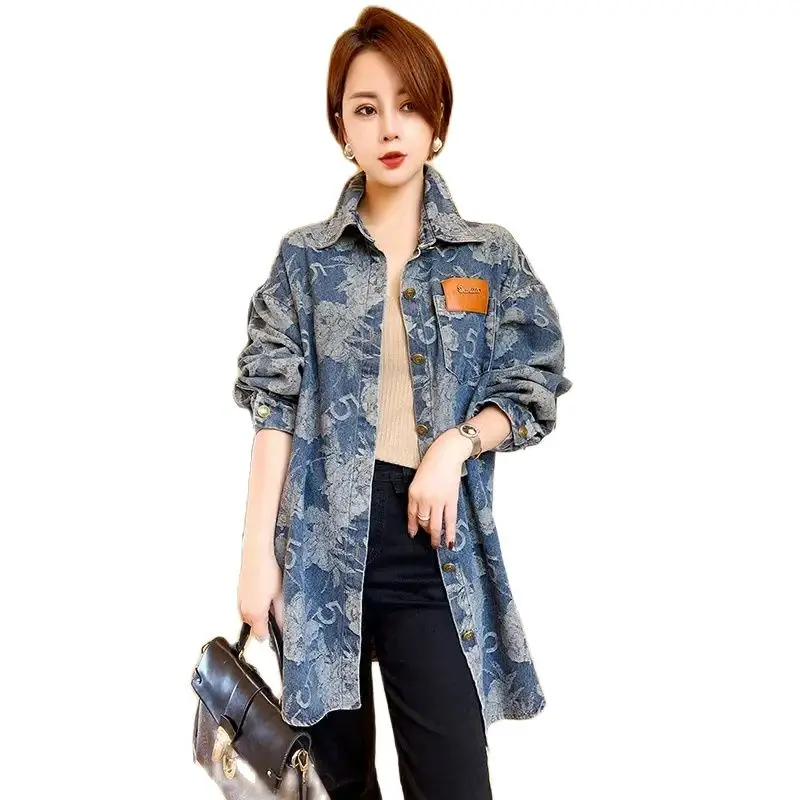 

Spring Summer Denim Jackets For Women 2024 New Fashion Loose Coat Pure Colour Tops Leisure Printing Vintage Outerwear Female