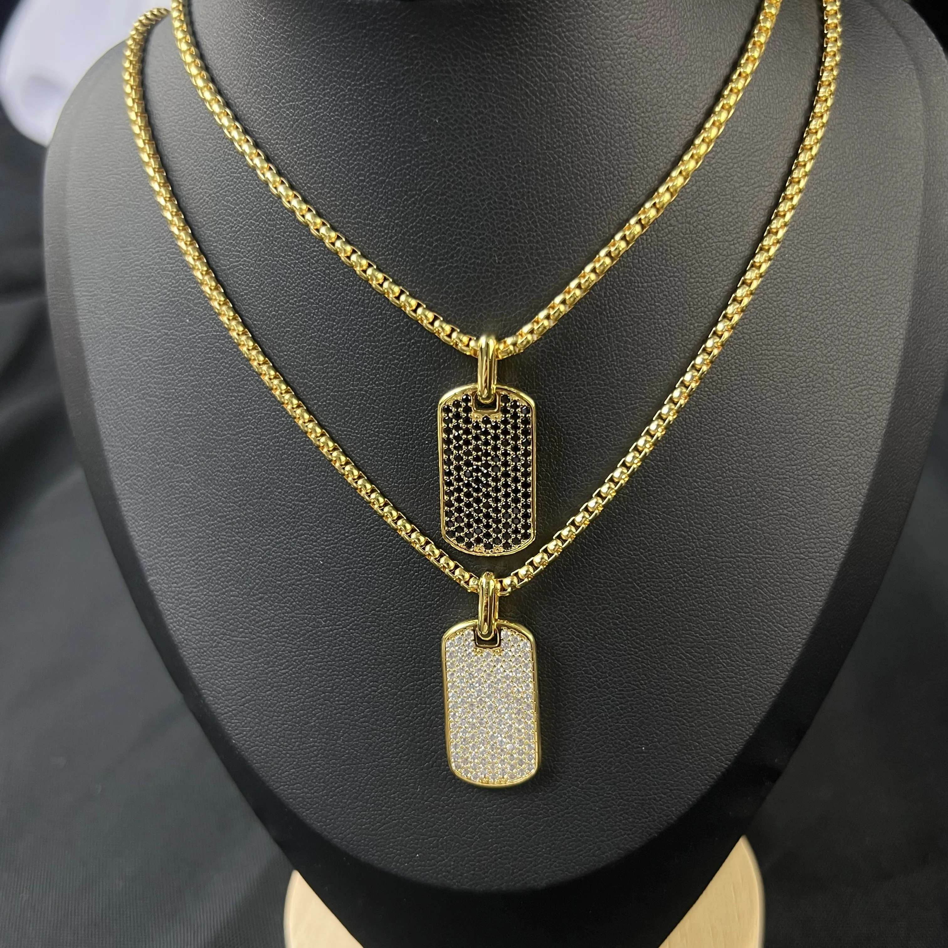 

S925 sterling silver new gold full diamond brand square necklace neutral fashion personality trend retro simple luxury jewelry