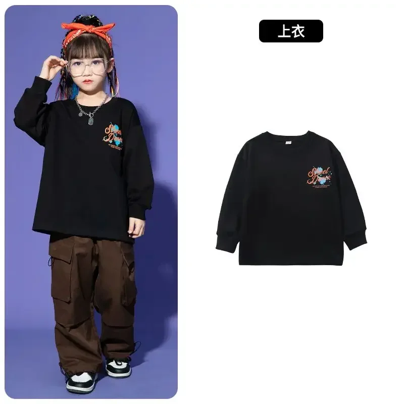 Kid Hip Hop Clothing White Black Sweatshirt Top Casual Wide Flap Pockets Cargo Pants for Girls Boys Jazz Dance Costume Clothes