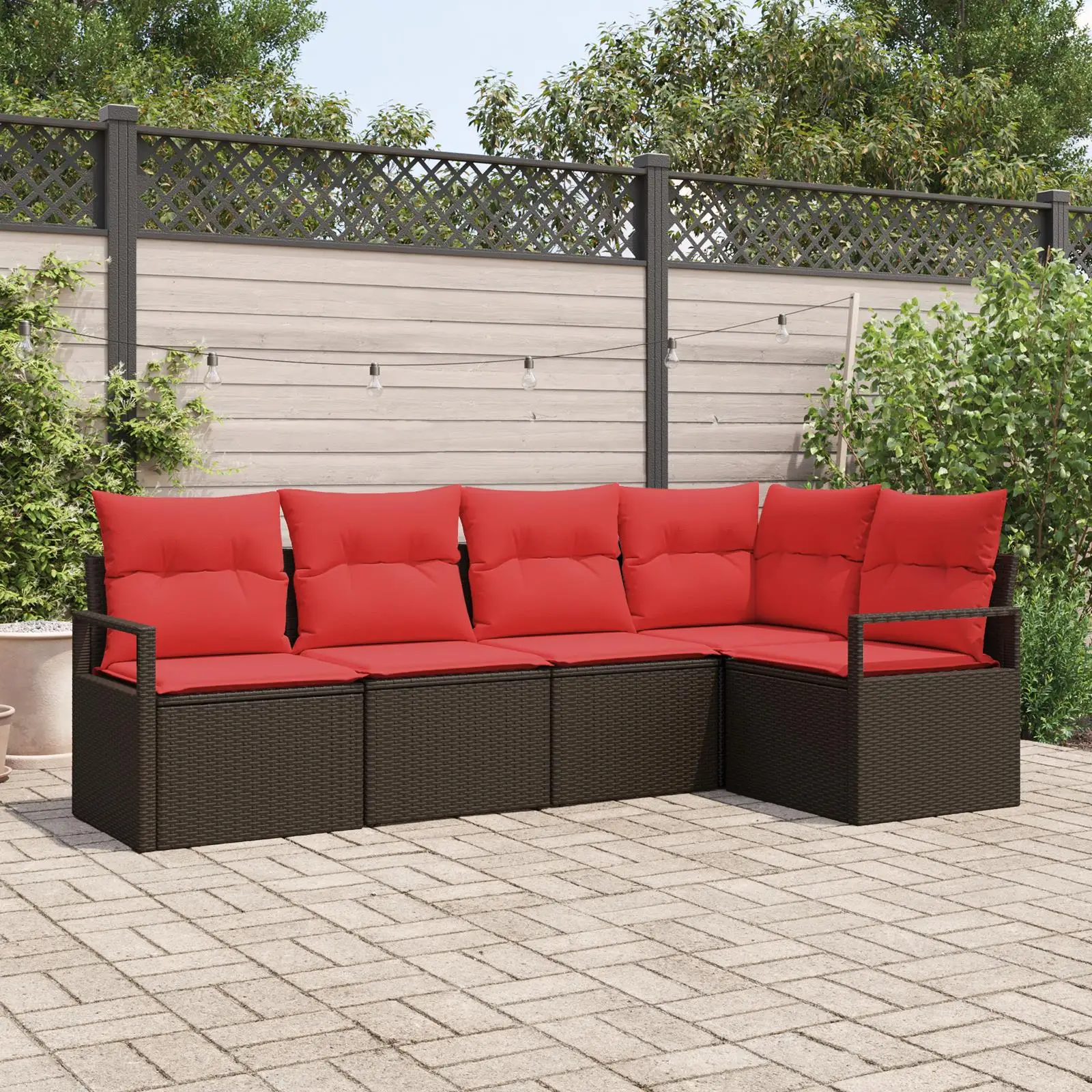 

Beige Poly Rattan 5 Piece Outdoor Garden Sofa Set with Cushions for Patio Deck Furniture