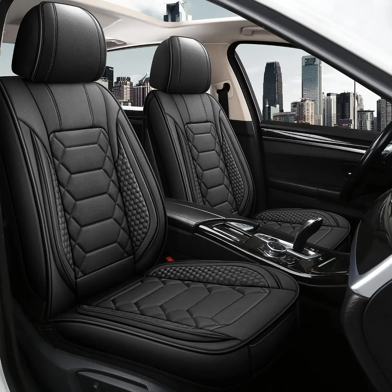 Leather Car Seat Covers Full Set, Waterproof Faux Leather Seat Covers for Cars, Non-Slip Car Interior Covers Universal Fit