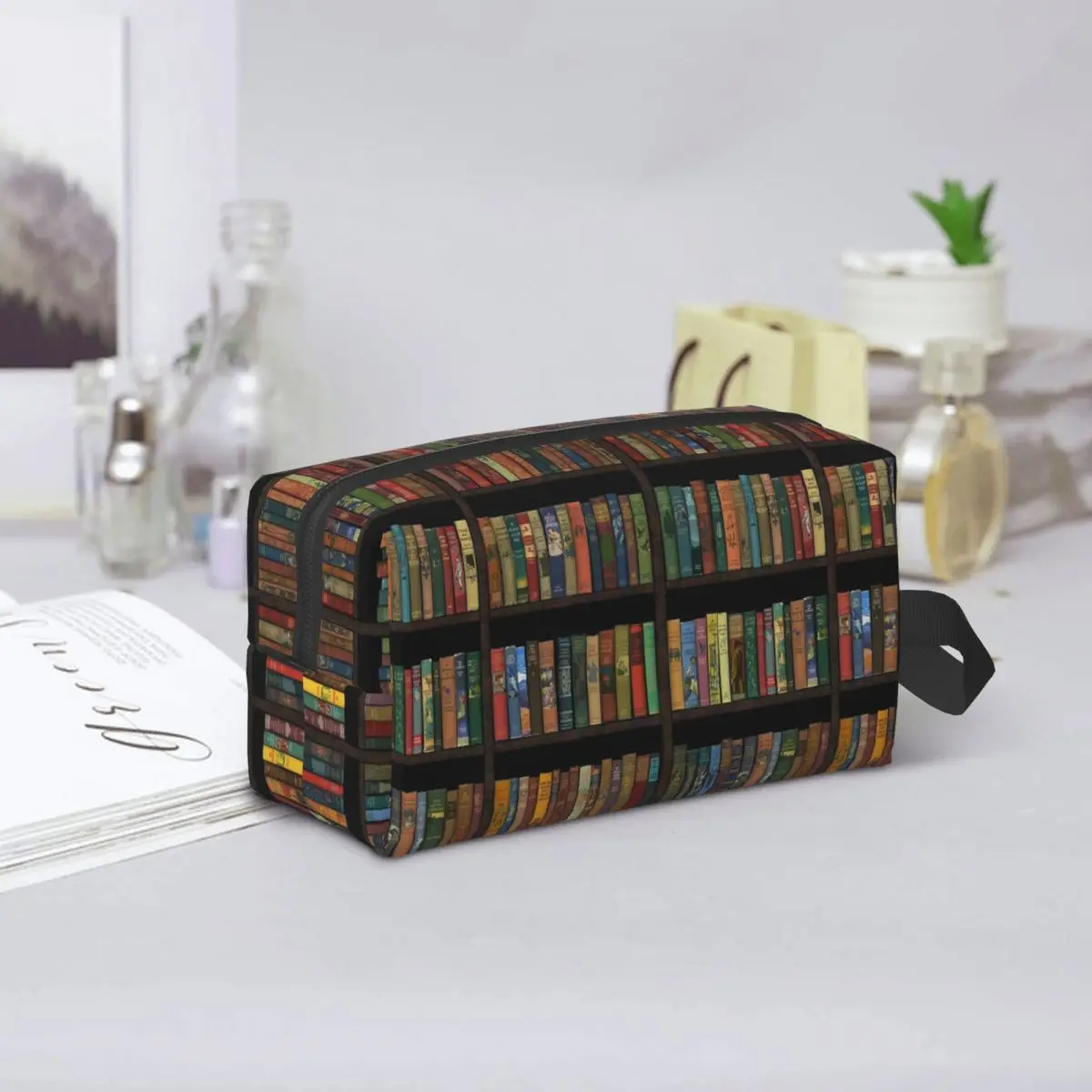 Education Library Book Makeup Bag Cosmetic Organizer Storage Dopp Kit Toiletry Cosmetic Bag for Women Beauty Travel Pencil Case