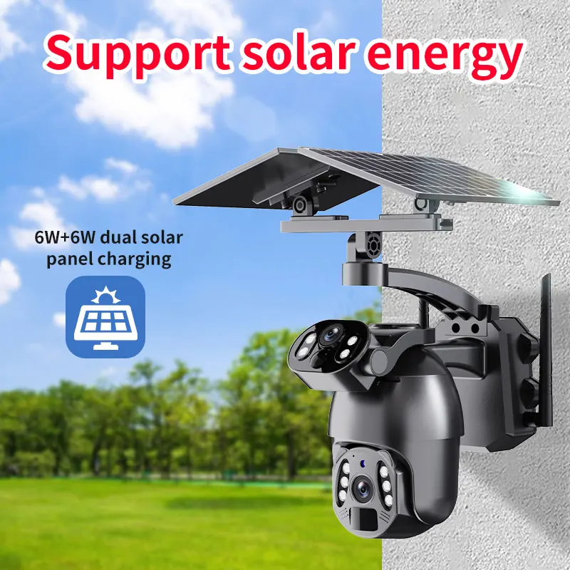 Lente PTZ Dual de 6MP UBOX/i-Cam + cámara domo IP de energía Solar a todo Color detección humanoide IA seguridad del hogar CCTV Monitor de bebé