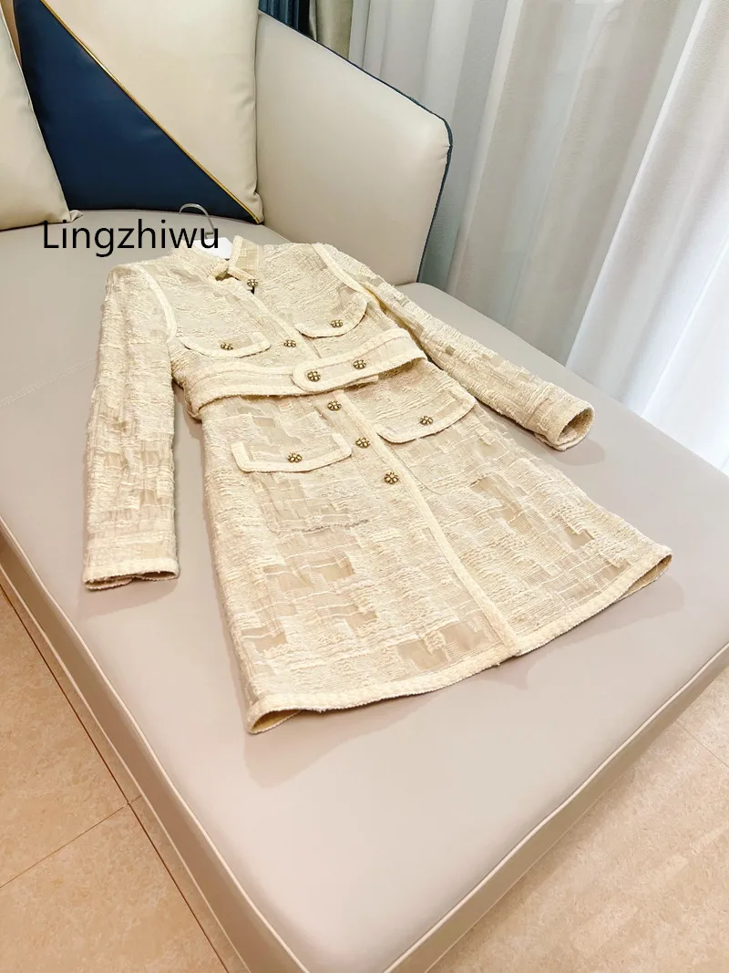 Lingzhiwu French Vintage Elegant Top Quality Wool Ladies Trench Outerwear Dress Female White New Arrival