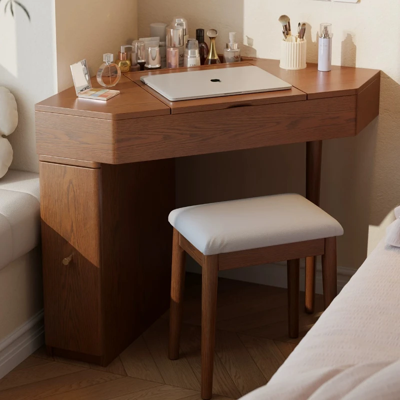 Upholstered Compartment Dressing Table Clearance Office Wood Corner Dressing Table Storage Shelves Coiffeuse Funiture Home
