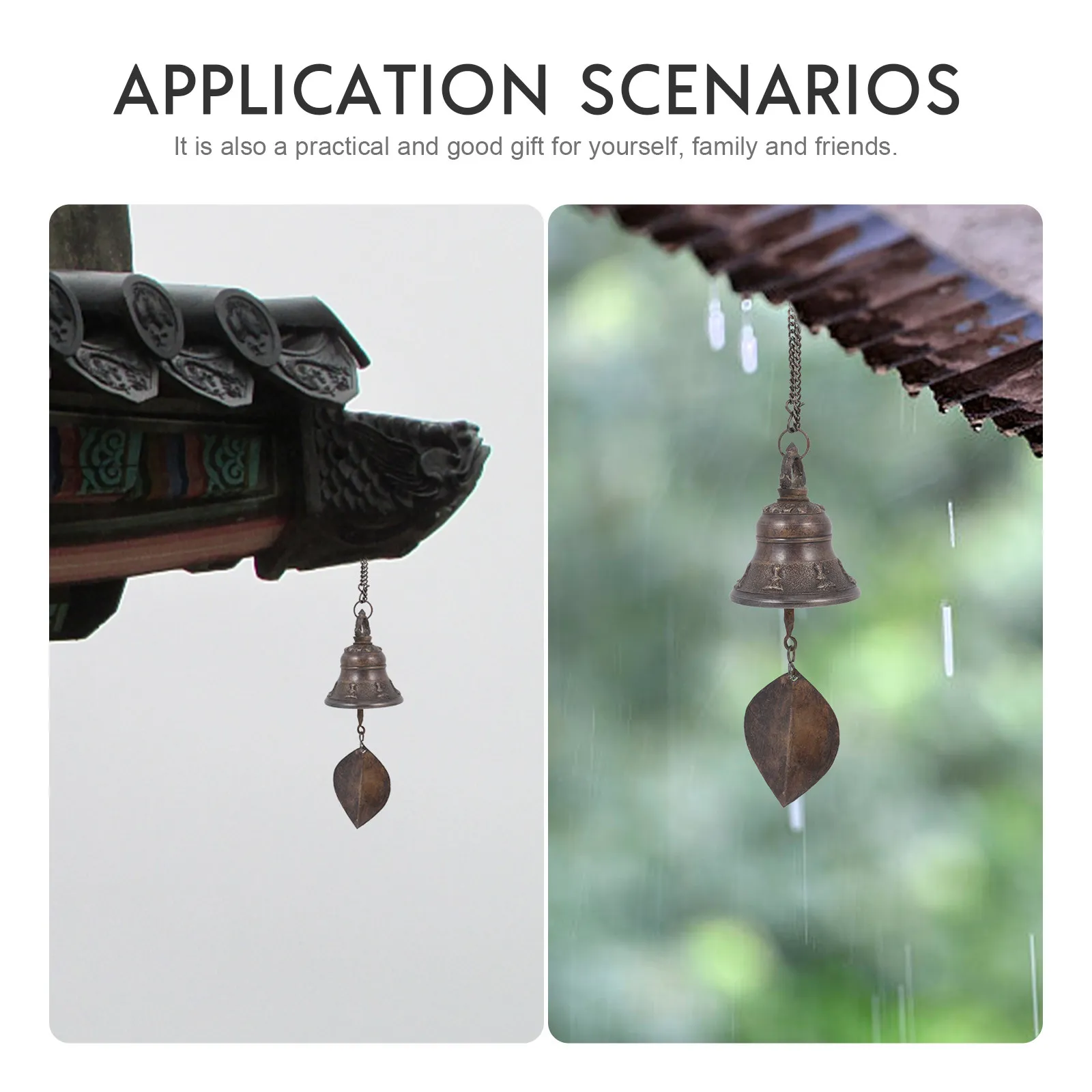 1Pcs Premium Brass Wind Chime Temple Bell Hanging Bell Chime with Elegant Design for Garden Yard Door Home Decor