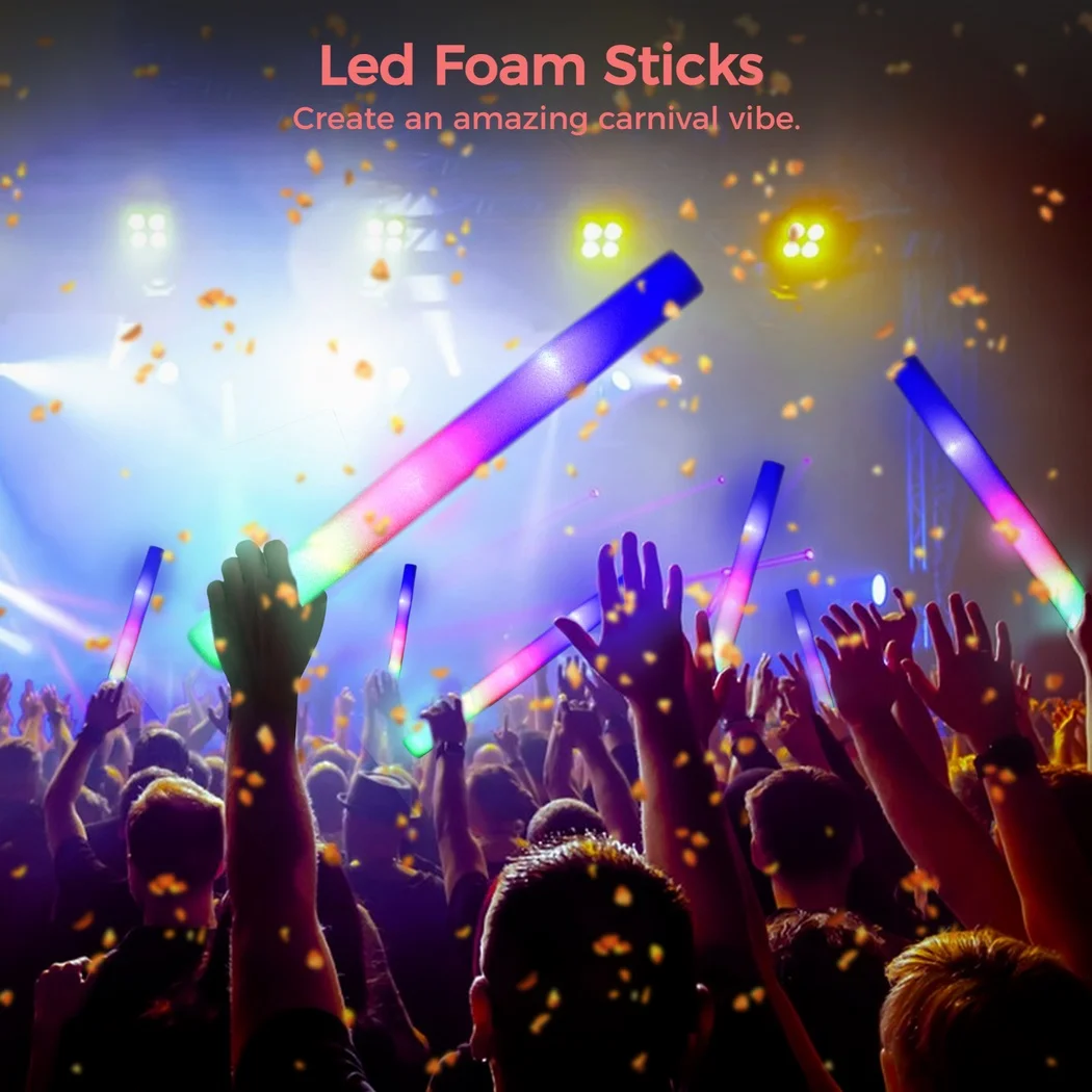 40PCS Led Foam Sticks Foam Glow Sticks With 3 Modes Colorful LED Cheer Tube Dark Flashing Light Birthday Wedding Party Supplies